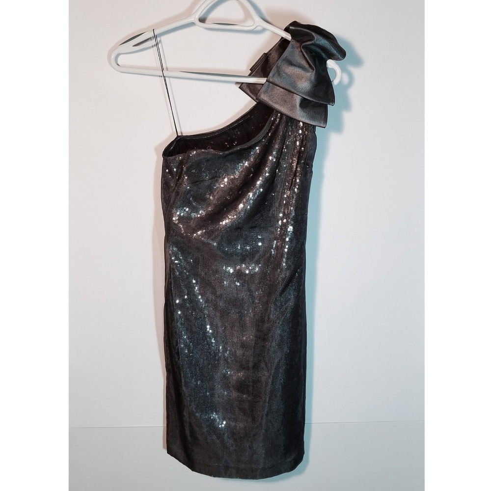 Aqua one shoulder bow mini dress